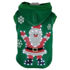 Pet Stop Store xs LED Green Hands-Up Santa Claus Dog Hoodie