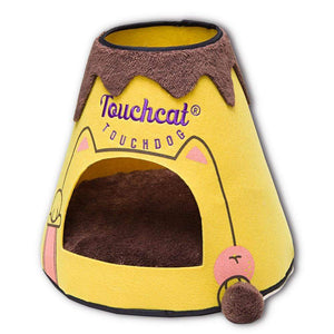 Pet Stop Store yellow/brown Designer Triangular Pet Dog Bed House With Toy